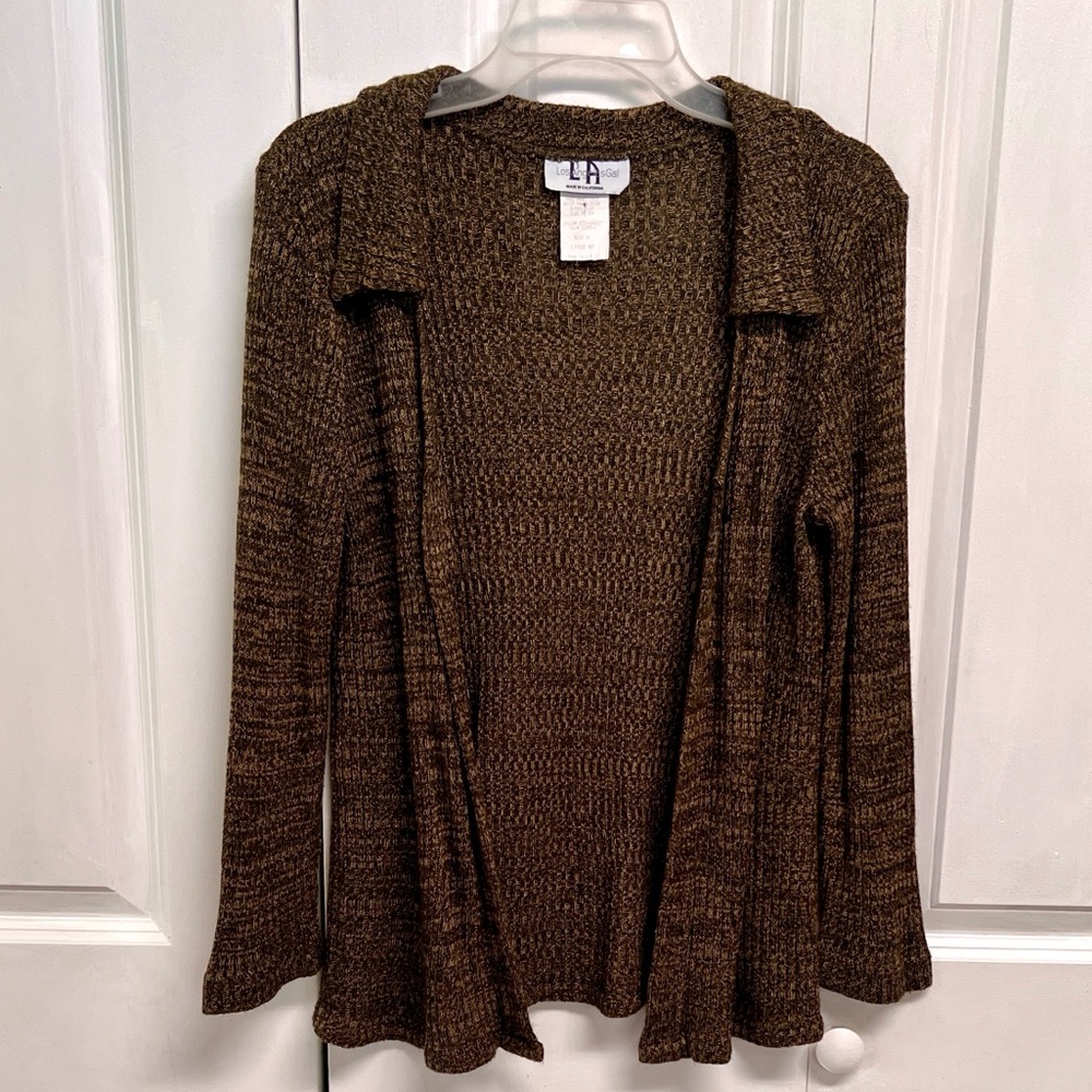Vintage Los Angeles Gal Brown Open-Front Collar Cardigan Size 14